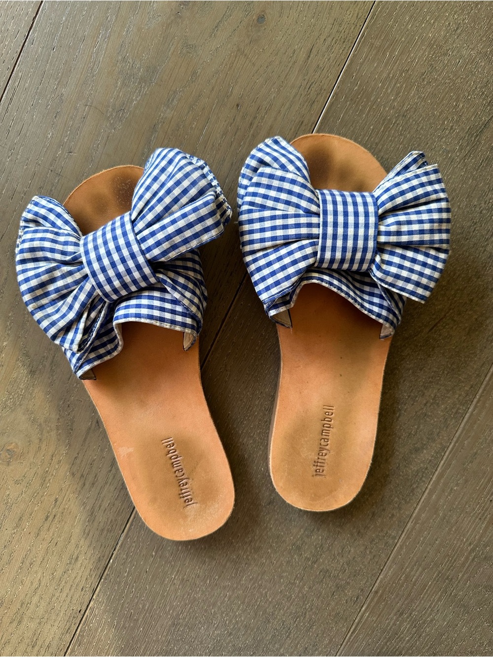Jeffrey Campbell Blue Gingham Bow Slide Sandals Size 8.5